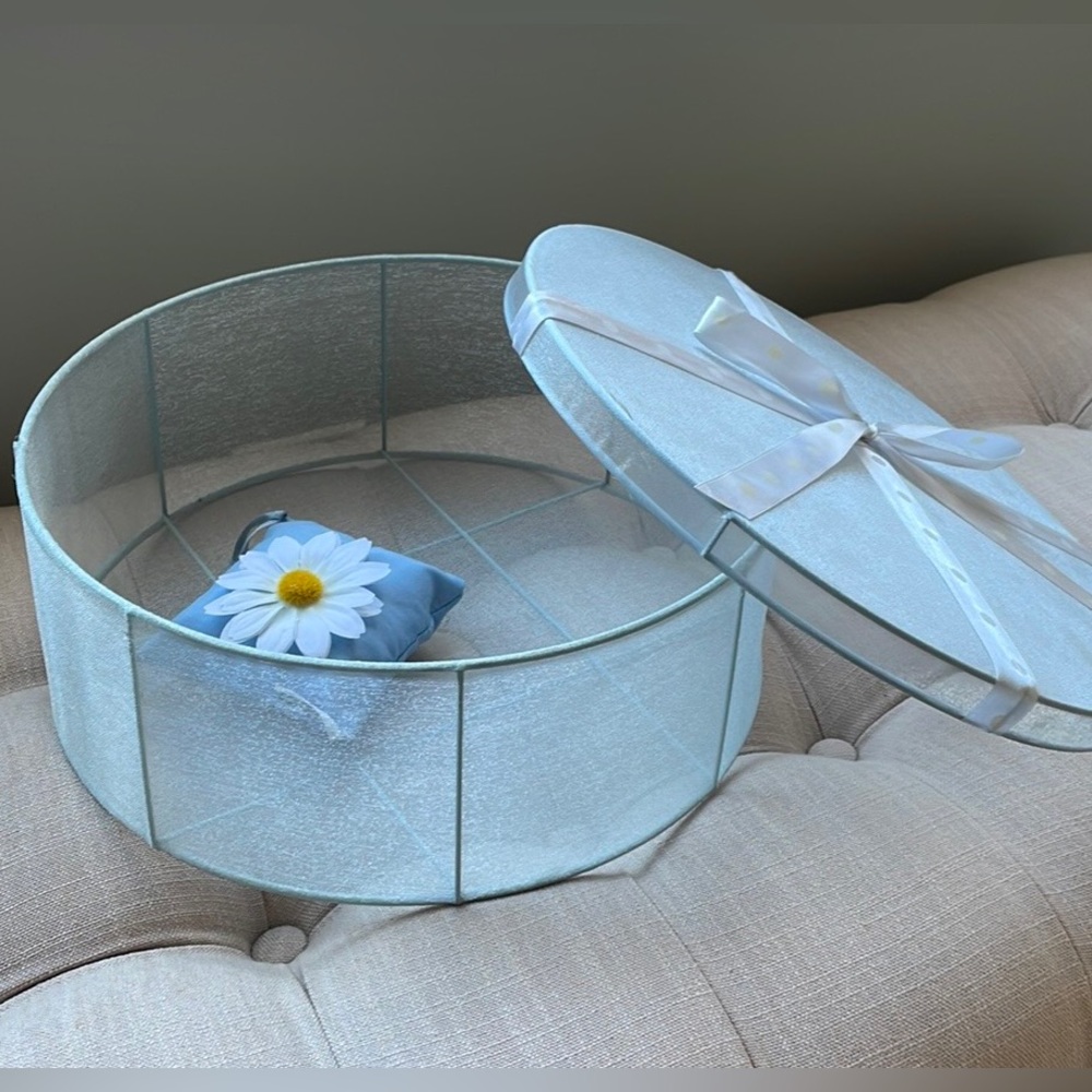 Lingerie Storage Container
Round Iridescent Sheer Mesh
Wire Framed Box blue grey